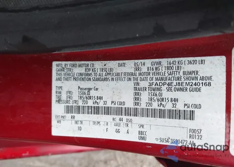 2014 Ford Fiesta Se z USA, uszkodzony, nr VIN 3FADP4EJ8EM240168